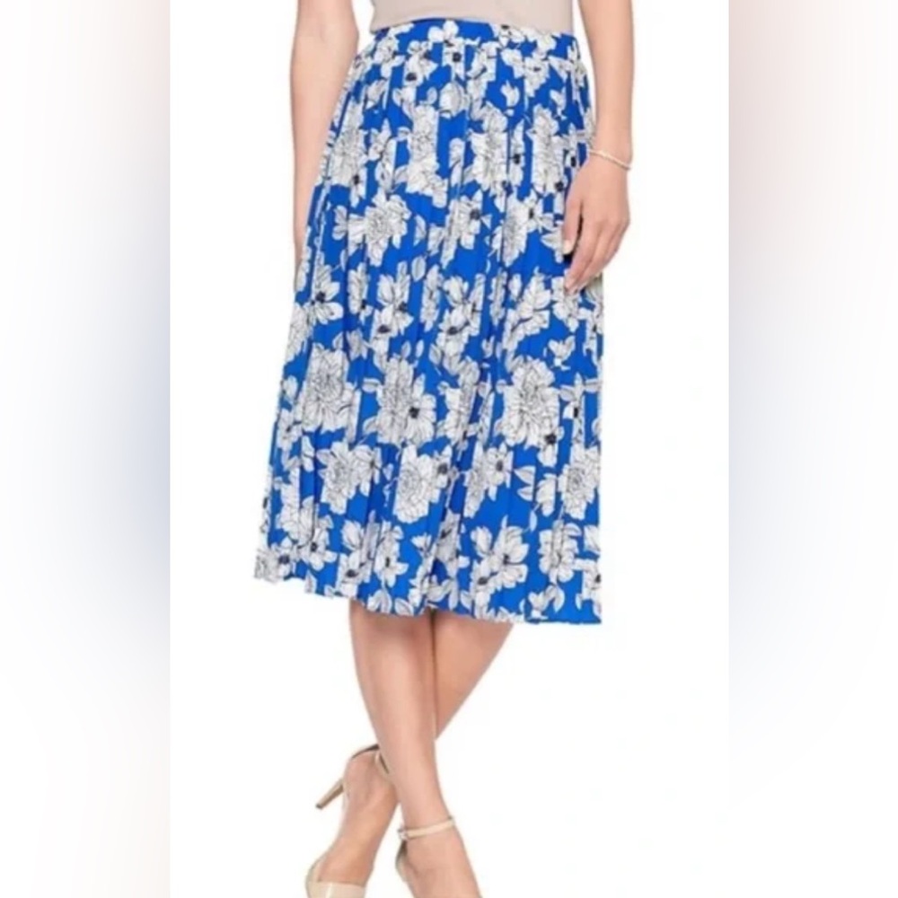 Banana Republic Blue and White A-Line Pleated Skirt